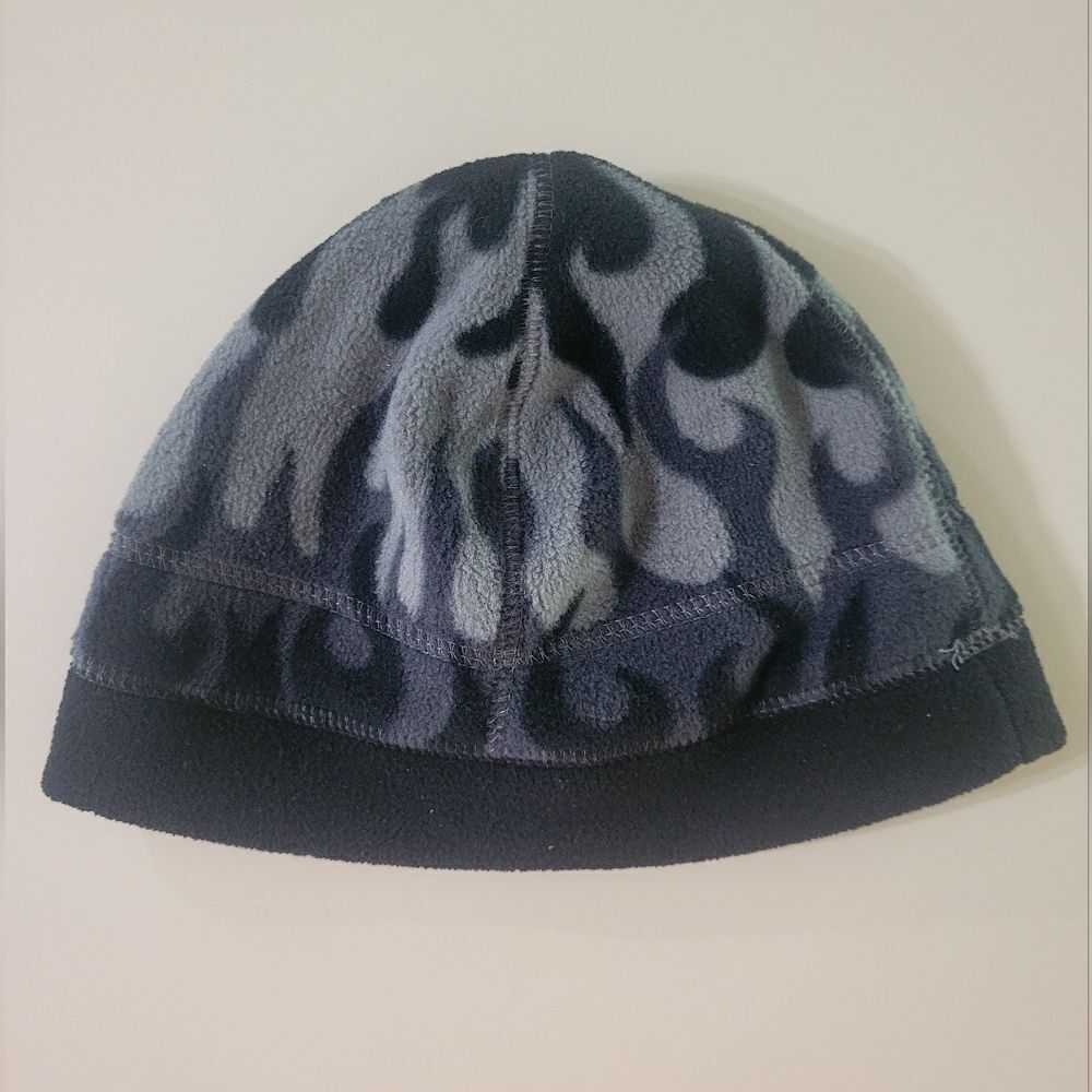 Youth Black Gray Fleece Flame Beanie Cap